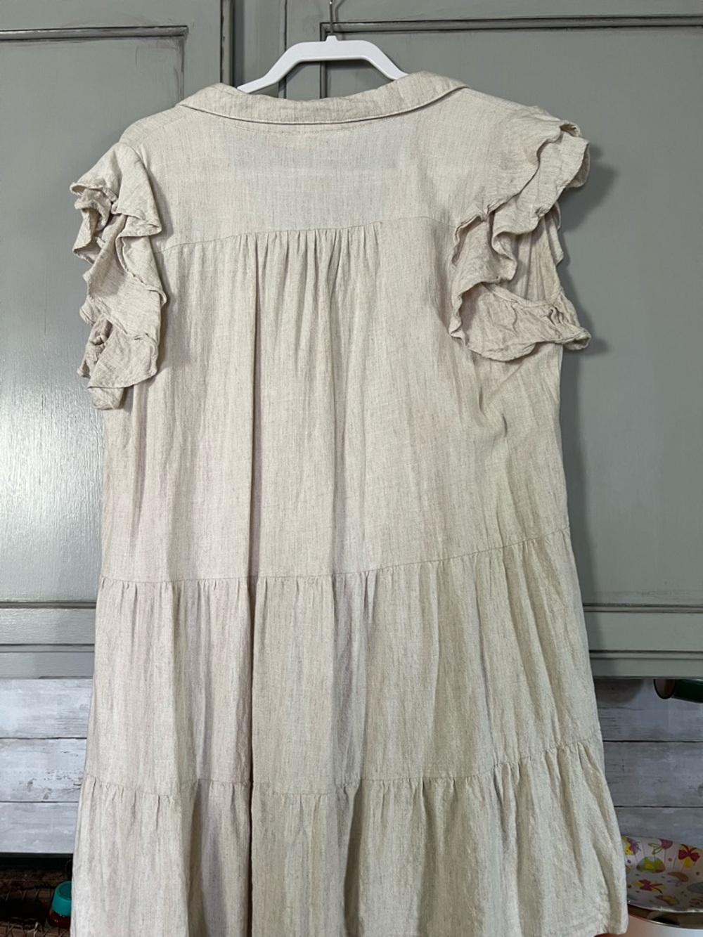 Umgee Cream Tiered Ruffle Sleeve Mini Dress - Picture 2 of 3